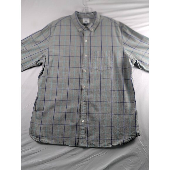 Old Navy Mens Slim Fit Gray Plaid Button-Down Shirt X-Large Long Sleeve Cotton - Picture 2 of 11